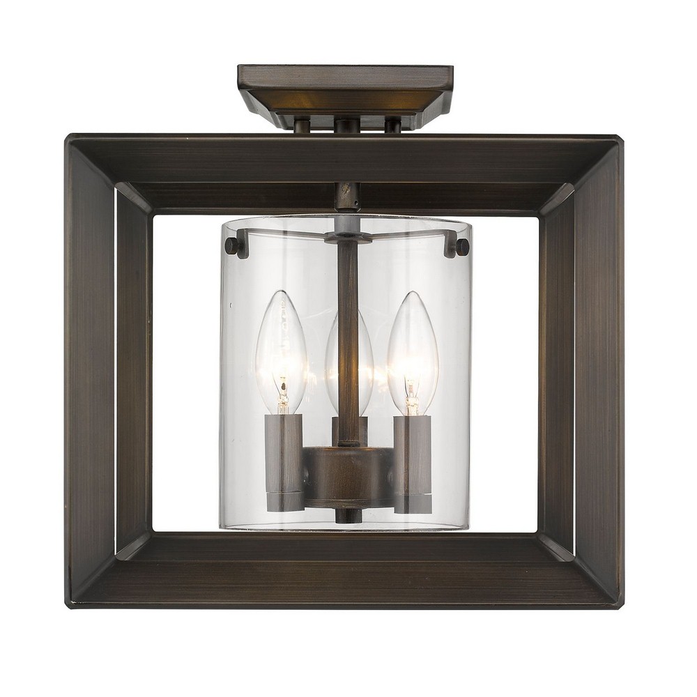 Golden Lighting-2073-SF12 GMT-CLR-Smyth - 3 Light Semi-Flush Mount in Contemporary style - 12 Inches high by 12 Inches wide Gunmetal Bronze  Gunmetal Bronze Finish